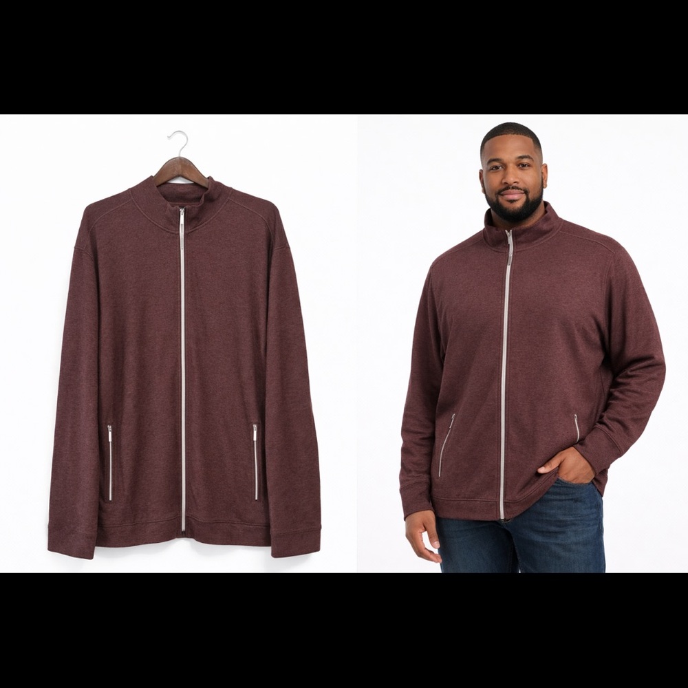 Perry Ellis Men’s Maroon Zip Up Jacket 3XL Tall Mock Neck Casual Sweatshirt